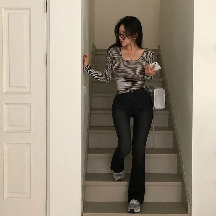 [春の新商品10%][ベリードmade/国内製作/ショート、ロング] ケイト ビンテージ ウォッシング ブーツカット デニムパンツ BLACK