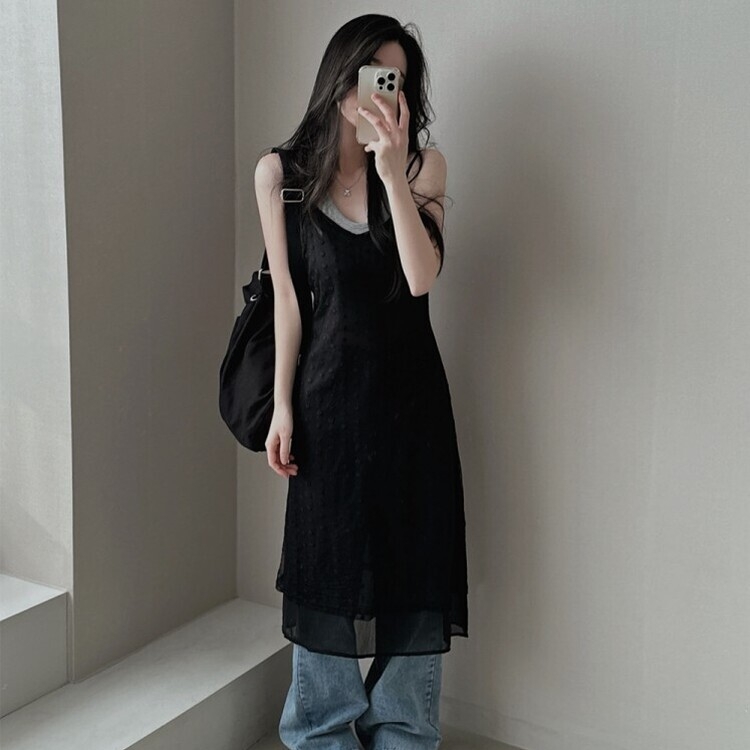 シースルーレイヤーワンピース BLACK