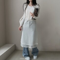 ロングワンピース シースルーレイヤーワンピース IVORY