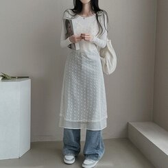 ロングワンピース シースルーレイヤーワンピース IVORY