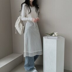 ロングワンピース シースルーレイヤーワンピース IVORY
