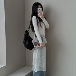 ロングワンピース シースルーレイヤーワンピース IVORY