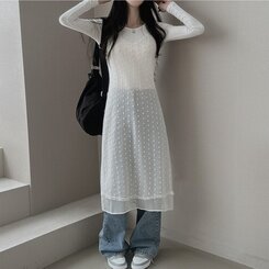 ロングワンピース シースルーレイヤーワンピース IVORY