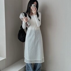 ロングワンピース シースルーレイヤーワンピース IVORY