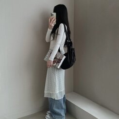 ロングワンピース シースルーレイヤーワンピース IVORY