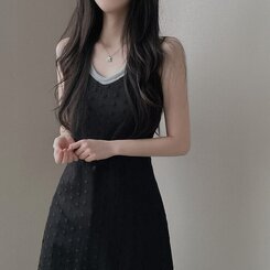 ロングワンピース シースルーレイヤーワンピース BLACK