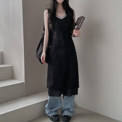 ロングワンピース シースルーレイヤーワンピース BLACK