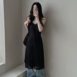 ロングワンピース シースルーレイヤーワンピース BLACK