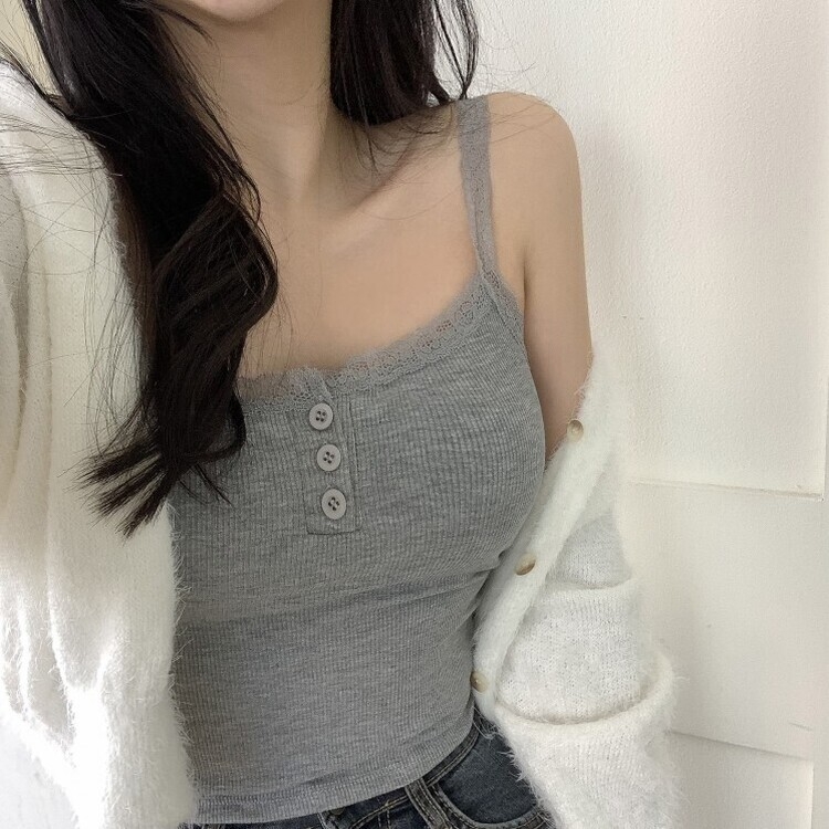 カップ付レースキャミソール5色 GRAY