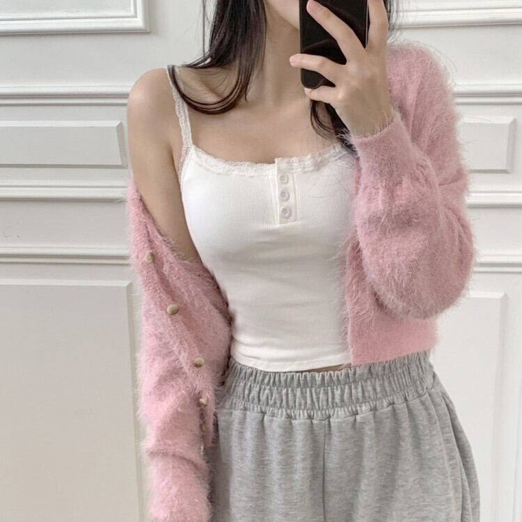 カップ付レースキャミソール5色 IVORY