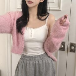 [캡내장!레이스포인트!]단추 골지 레이스 스판 레이어드 나시 5color 아이보리