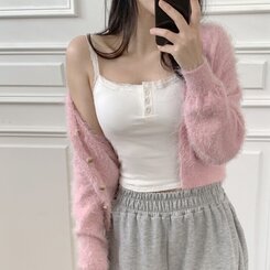 [캡내장!레이스포인트!]단추 골지 레이스 스판 레이어드 나시 5color 아이보리
