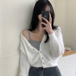 [캡내장!레이스포인트!]단추 골지 레이스 스판 레이어드 나시 5color 그레이