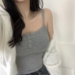 [캡내장!레이스포인트!]단추 골지 레이스 스판 레이어드 나시 5color 그레이