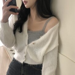 [캡내장!레이스포인트!]단추 골지 레이스 스판 레이어드 나시 5color 그레이