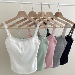 [캡내장!레이스포인트!]단추 골지 레이스 스판 레이어드 나시 5color