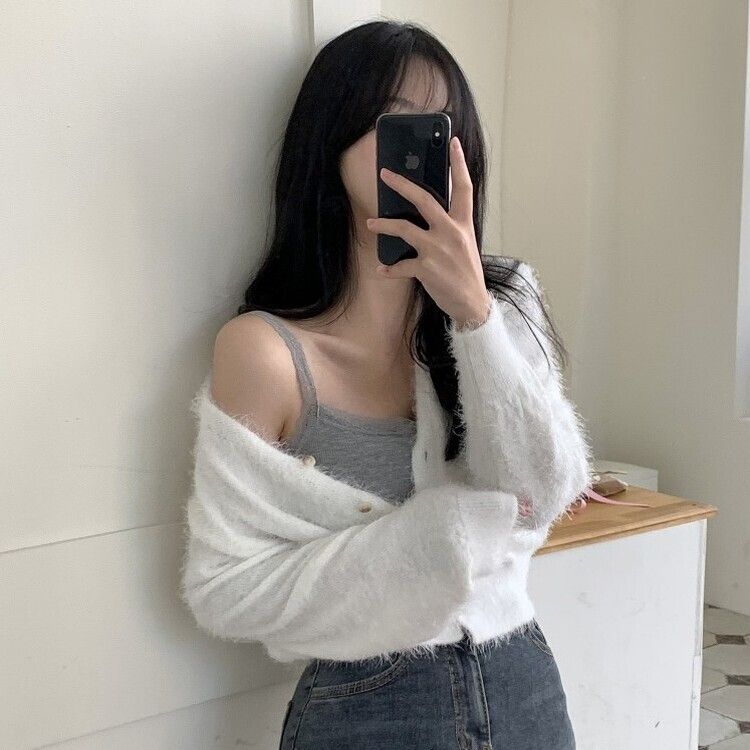 [캡내장!레이스포인트!]단추 골지 레이스 스판 레이어드 나시 5color 그레이