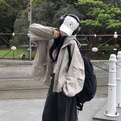 オーバーフィットフードウィンドブレーカー GRAY