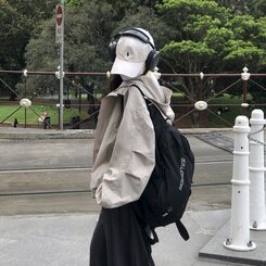 オーバーフィットフードウィンドブレーカー GRAY