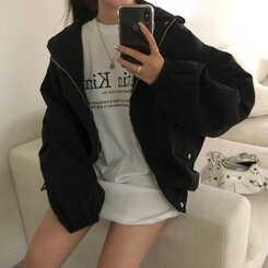 オーバーフィットフードウィンドブレーカー BLACK