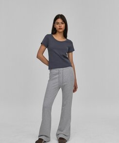 シンプルUネック半袖T Charcoal Blue