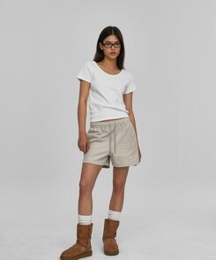 シンプルUネック半袖T WHITE