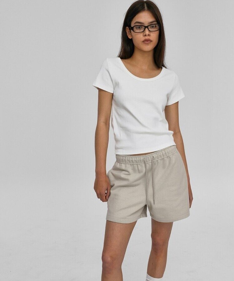 シンプルUネック半袖T WHITE