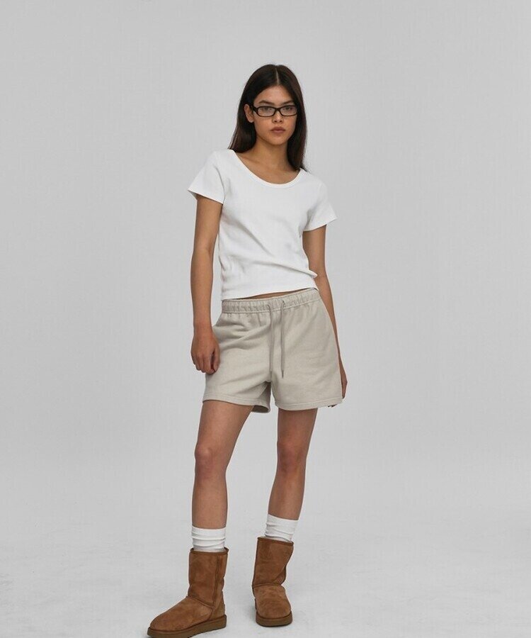 シンプルUネック半袖T WHITE