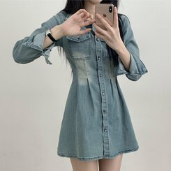 ツーピンタックデニムミニワンピース｜ミニワンピース｜韓国