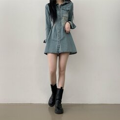 ツーピンタックデニムミニワンピース｜ミニワンピース｜韓国