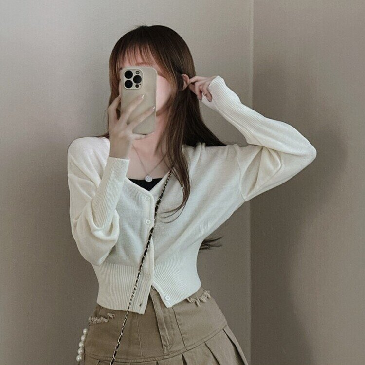 くびれフィットクロップVネックカーディガン6色｜カーディガン｜韓国
