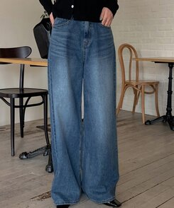 ワイド ハイウエストワイドジーンズ BLUE