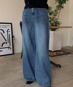 ワイド ハイウエストワイドジーンズ BLUE
