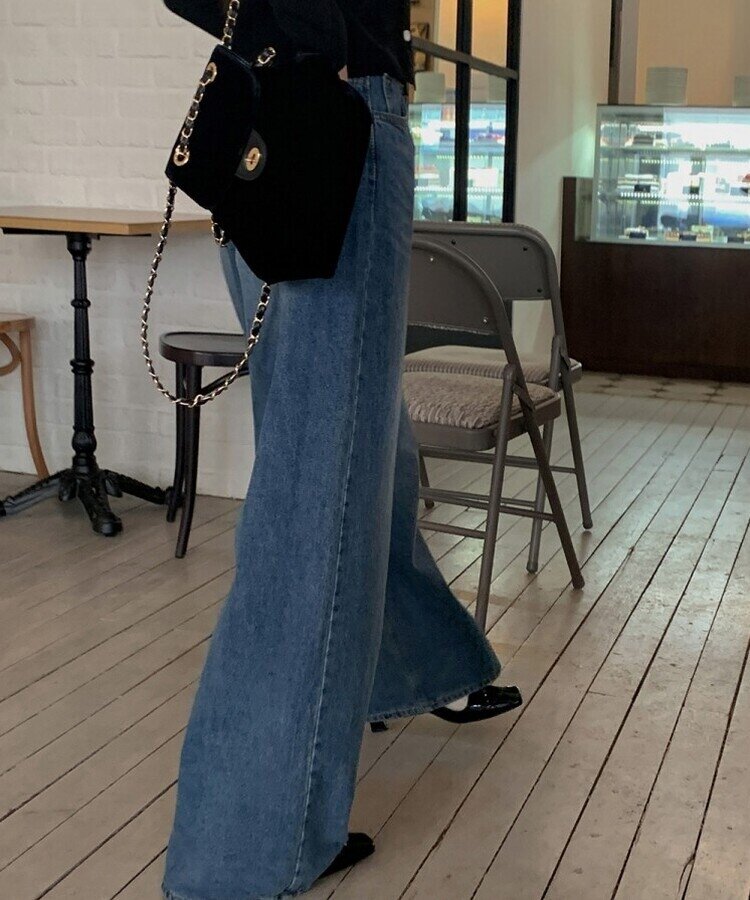 ハイウエストワイドジーンズ BLUE