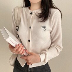 リボン刺繍リブニットカーディガン｜カーディガン｜韓国ファッション