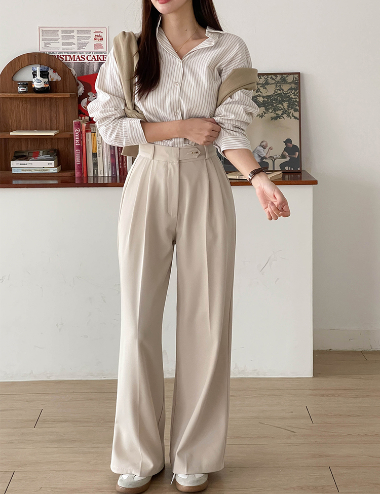 (S~2XL, 숏/기본/롱) 완전편한 차르르 투핀턱 하이웨스트 팬츠 와이드 슬랙스 베이지