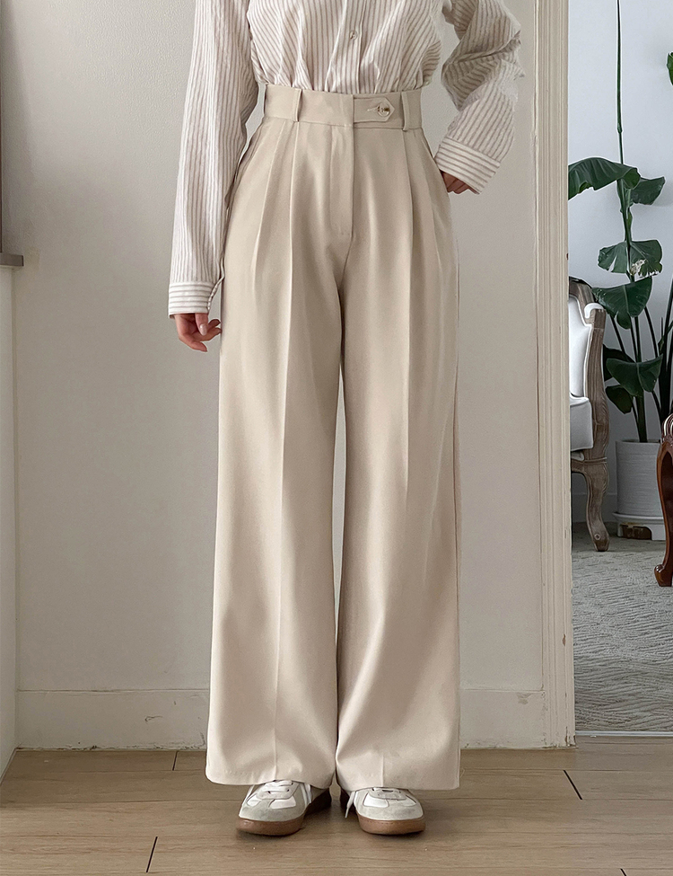 (S~2XL, 숏/기본/롱) 완전편한 차르르 투핀턱 하이웨스트 팬츠 와이드 슬랙스 베이지
