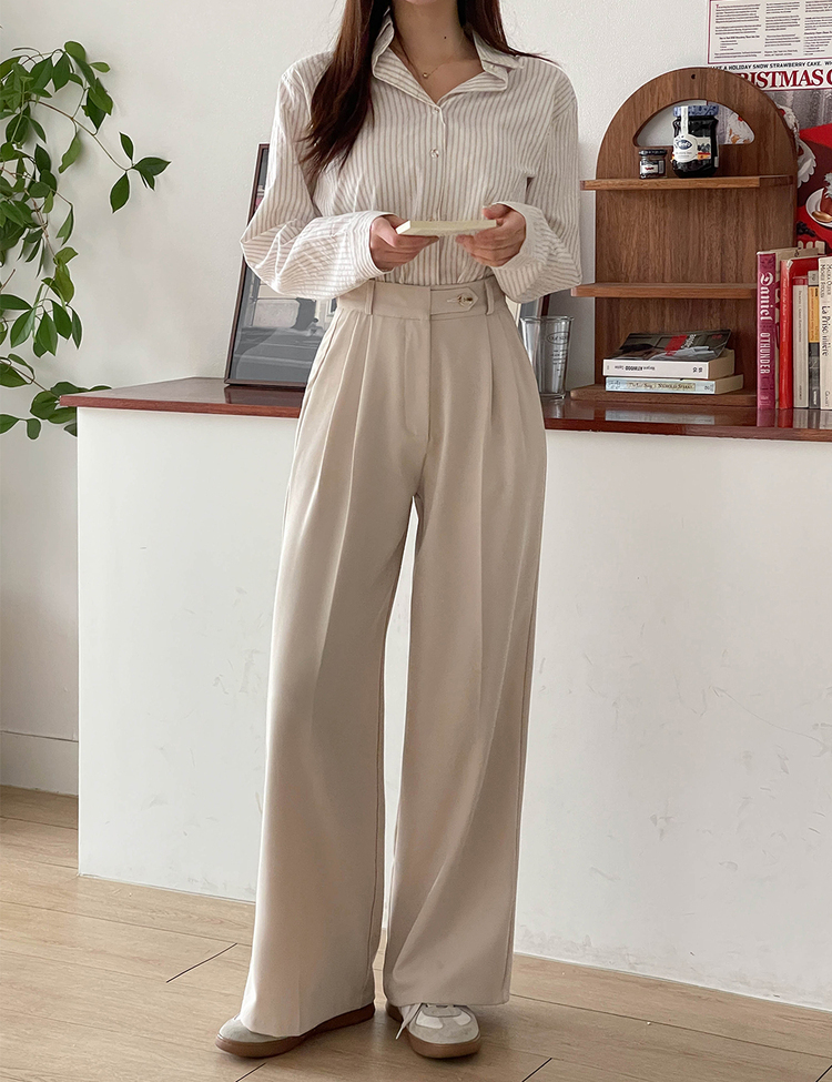 (S~2XL, 숏/기본/롱) 완전편한 차르르 투핀턱 하이웨스트 팬츠 와이드 슬랙스 베이지