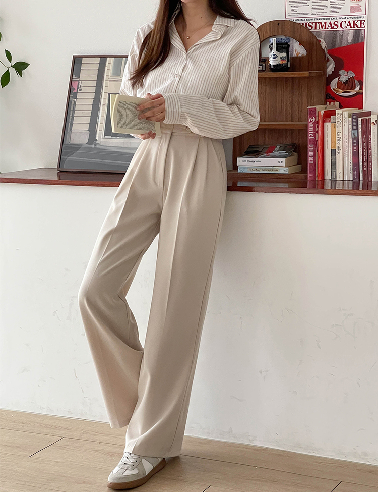 (S~2XL, 숏/기본/롱) 완전편한 차르르 투핀턱 하이웨스트 팬츠 와이드 슬랙스 베이지