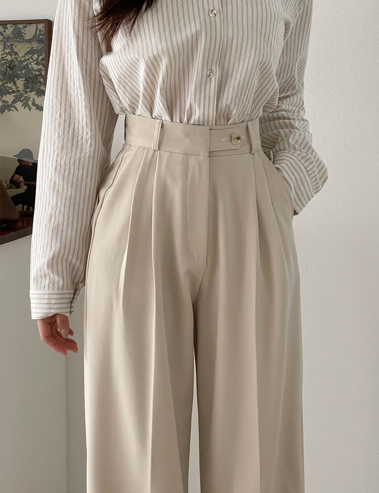 (S~2XL, 숏/기본/롱) 완전편한 차르르 투핀턱 하이웨스트 팬츠 와이드 슬랙스 베이지