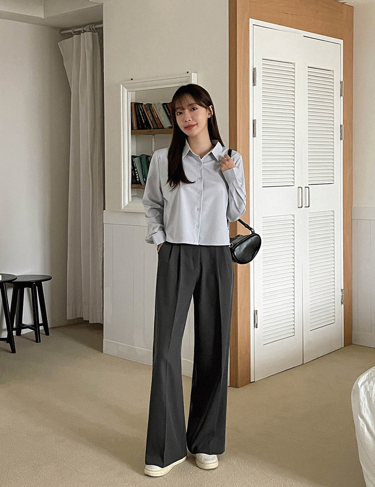 (S~2XL, 숏/기본/롱) 완전편한 차르르 투핀턱 하이웨스트 팬츠 와이드 슬랙스 그레이