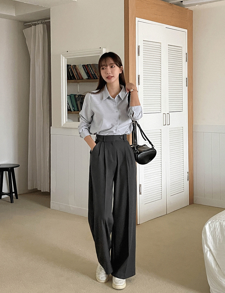 (S~2XL, 숏/기본/롱) 완전편한 차르르 투핀턱 하이웨스트 팬츠 와이드 슬랙스 그레이