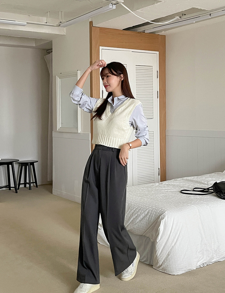 (S~2XL, 숏/기본/롱) 완전편한 차르르 투핀턱 하이웨스트 팬츠 와이드 슬랙스 그레이