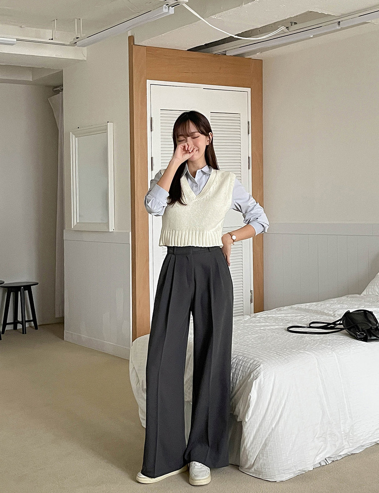 (S~2XL, 숏/기본/롱) 완전편한 차르르 투핀턱 하이웨스트 팬츠 와이드 슬랙스 그레이