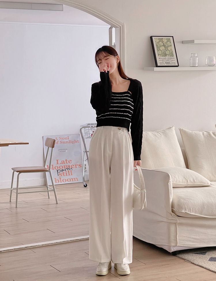 (S~2XL, 숏/기본/롱) 완전편한 차르르 투핀턱 하이웨스트 팬츠 와이드 슬랙스 화이트