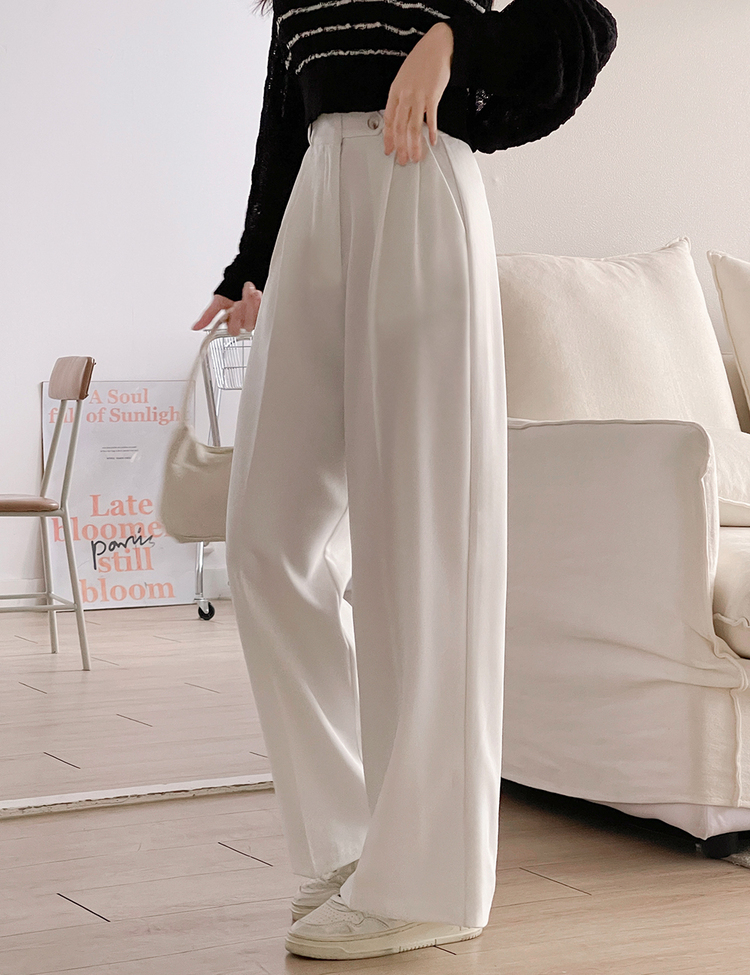 (S~2XL, 숏/기본/롱) 완전편한 차르르 투핀턱 하이웨스트 팬츠 와이드 슬랙스 화이트