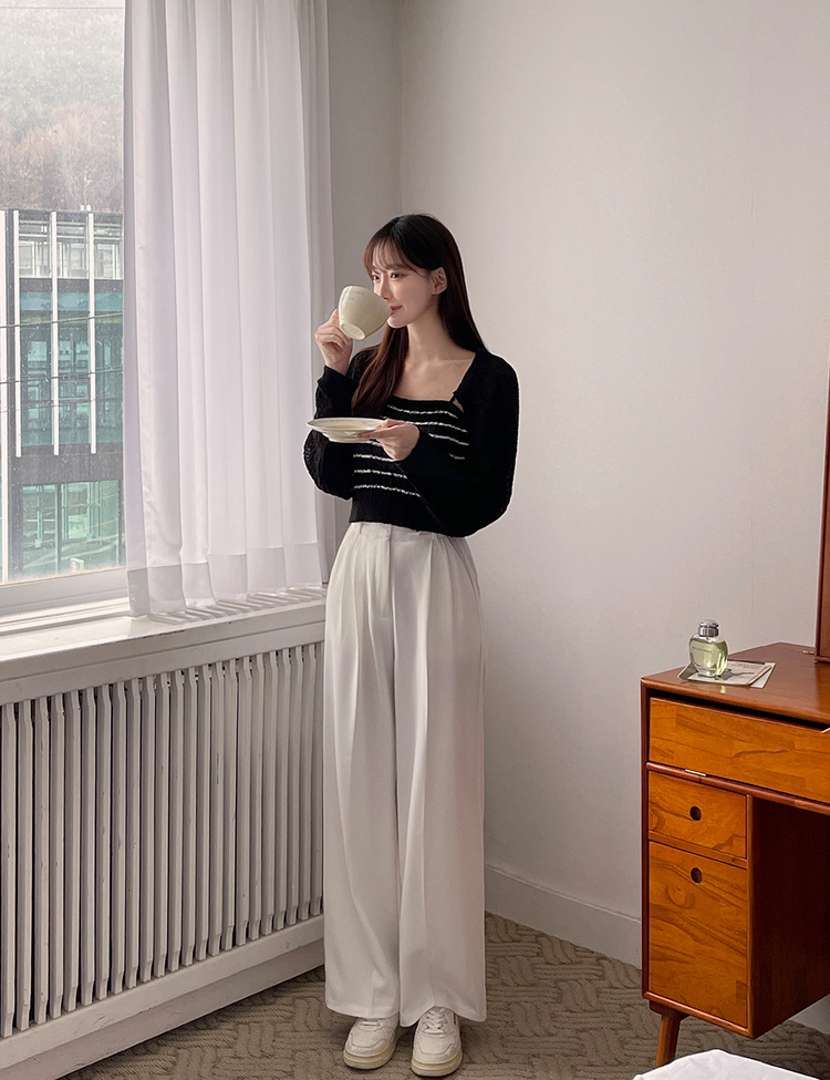 (S~2XL, 숏/기본/롱) 완전편한 차르르 투핀턱 하이웨스트 팬츠 와이드 슬랙스 화이트