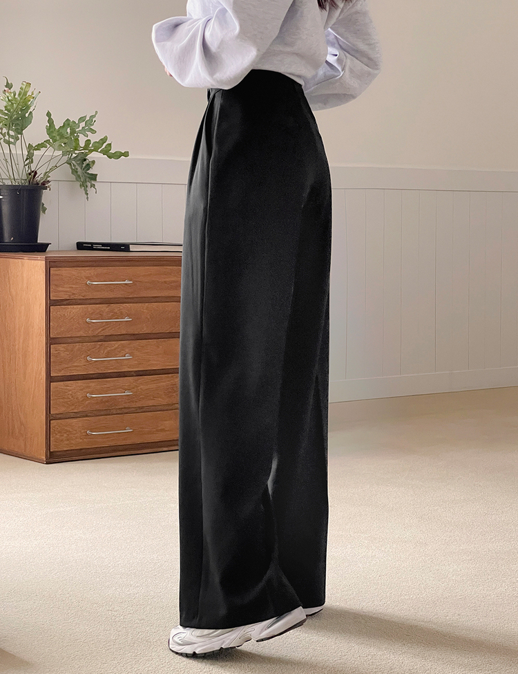 (S~2XL, 숏/기본/롱) 완전편한 차르르 투핀턱 하이웨스트 팬츠 와이드 슬랙스 블랙