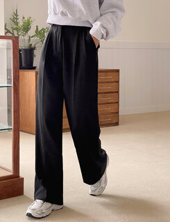 【SHORT/BASIC/LONG 丈別】ツーピンタックスラックス BLACK