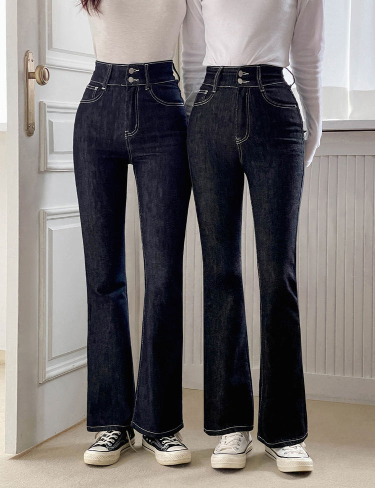 (S~2XL, 숏/기본/롱) 슬림해보이는 생지 스티치 부츠컷 데님 팬츠 딥블루